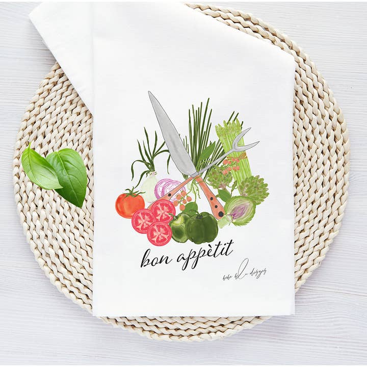 Bon Appètit Flour Sack Tea Towel, Kitchen Decor, Cotton for wholesale by Bebe Blu Designs, LLC