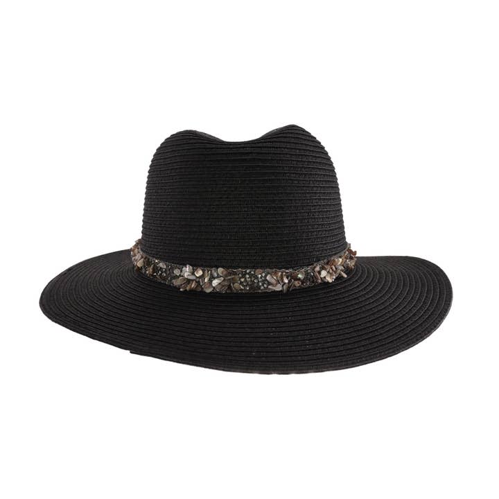 C.C Beanie - Wholesale Straw Hat - Women's - Gem Cluster Band Straw C.C Panama Hat STI02