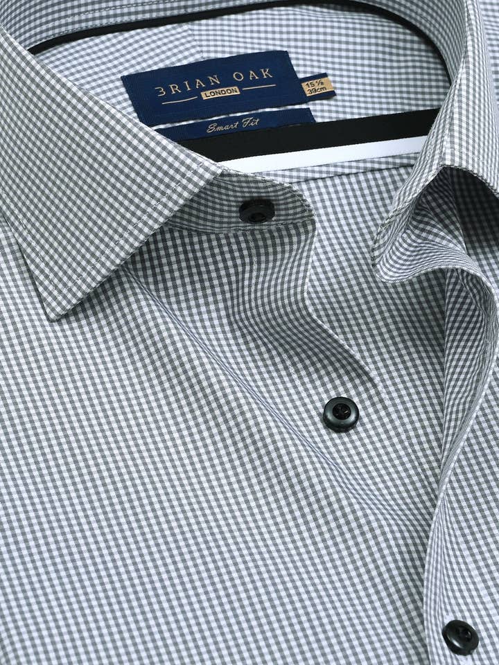 Camisa Cinzenta de Mini Xadrez por atacado de Brian Oak Limited