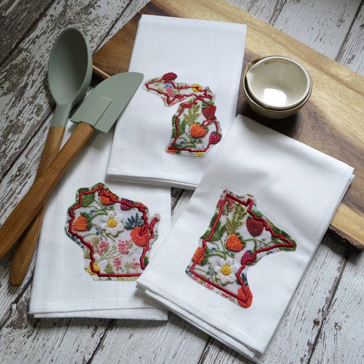 Embroidered Strawberry Floral State Towel -Raggy edge for wholesale by SewMuchMoreStore