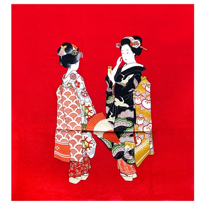 Japanese Women in Kimono Noren Furoshiki Curtain - Red for wholesale by EMC Kitchen & Houseware