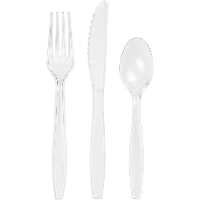 Bulk Clear Value Friendly Assorted Plastic Cutlery (12 Pkgs per Case) for wholesale by Bulk Party Decor