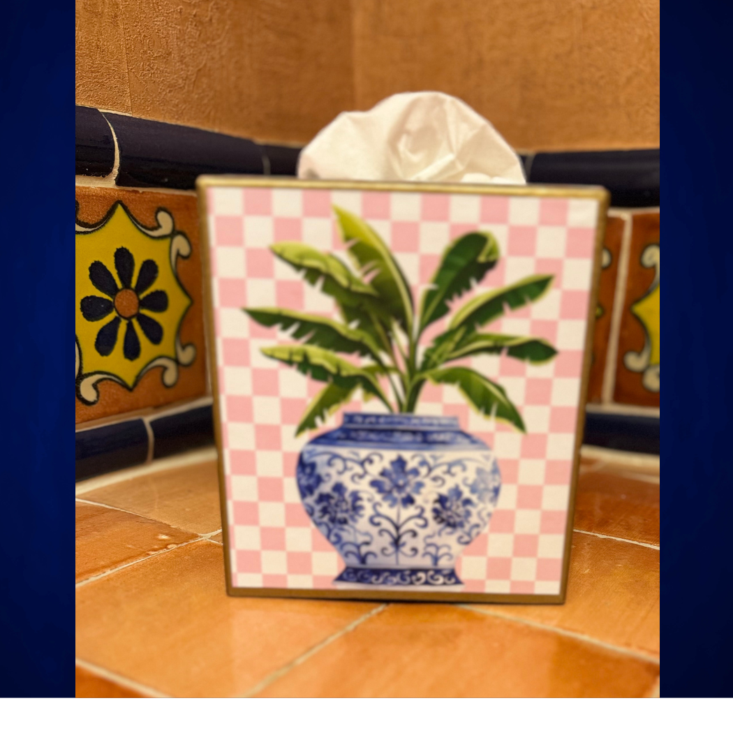 TOPICS IN THE TROPICS - Wholesale Tissue Box - Paper Mache Kleenex Box with chinoiserie vase and dragonfly2