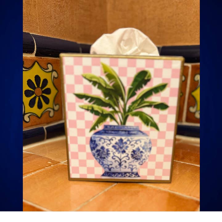 TOPICS IN THE TROPICS - Wholesale Tissue Box - Paper Mache Kleenex Box with chinoiserie vase and dragonfly2