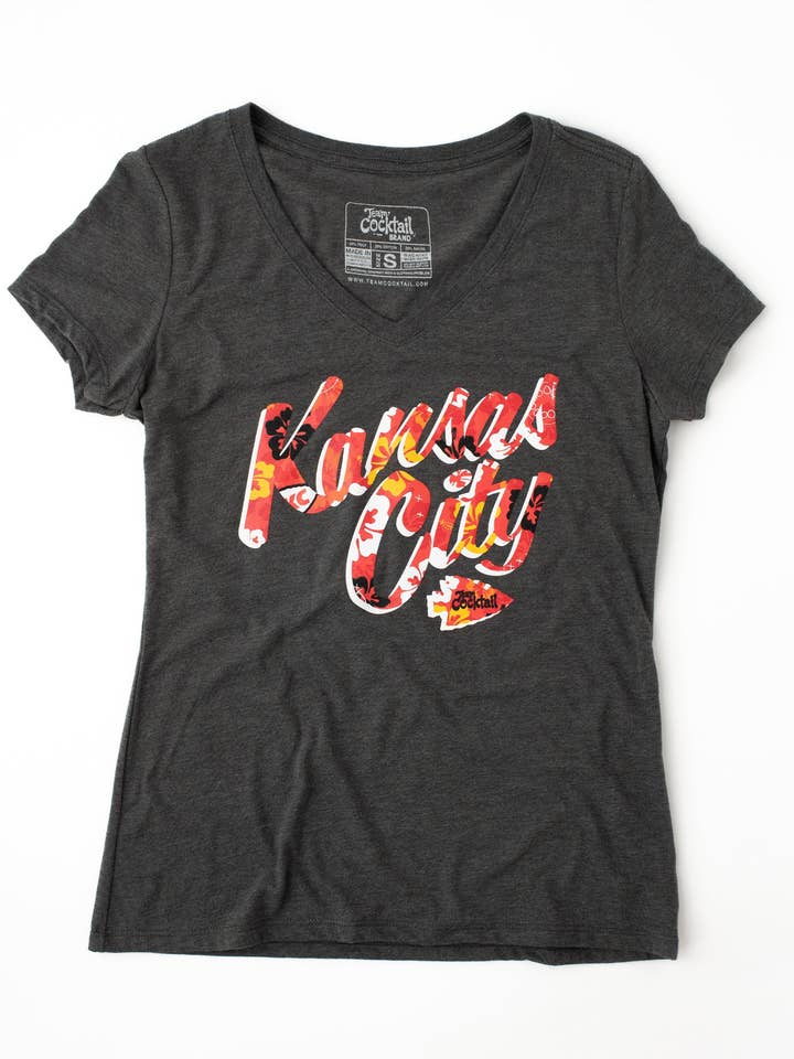 Kansas City Floral Text Ladies Triblend V-neck T-Shirt for wholesale by Team Cocktail