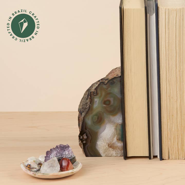 GeoCentral - Wholesale Bookend - Green Agate Bookends - Crafted in Brazil