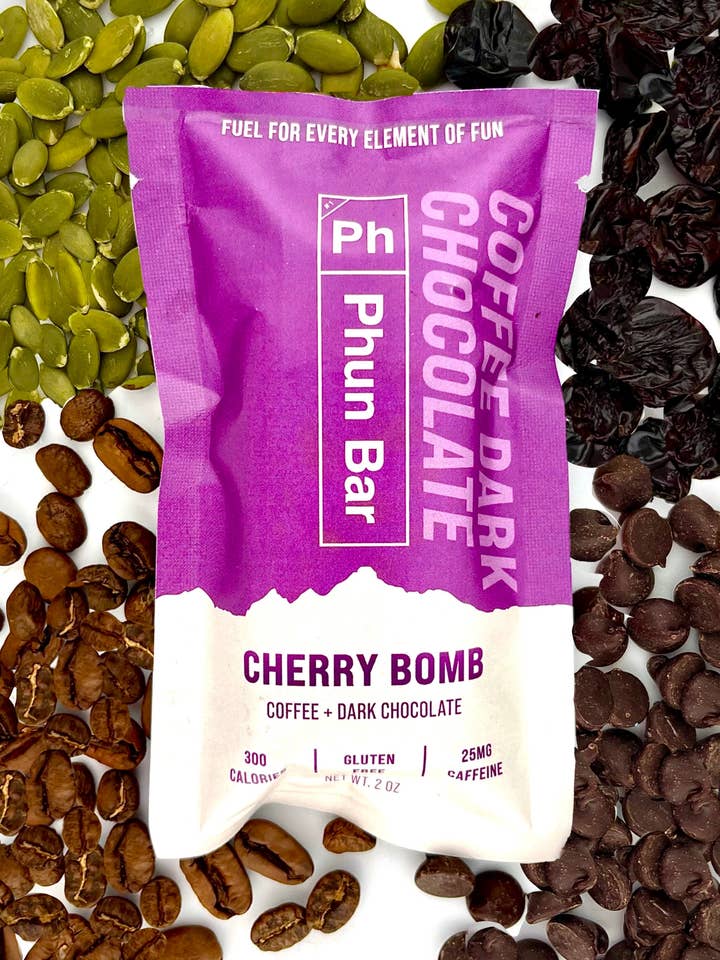 Coffee+Dark Chocolate+Cherry "Cherry Bomb" for wholesale by Phun Bar