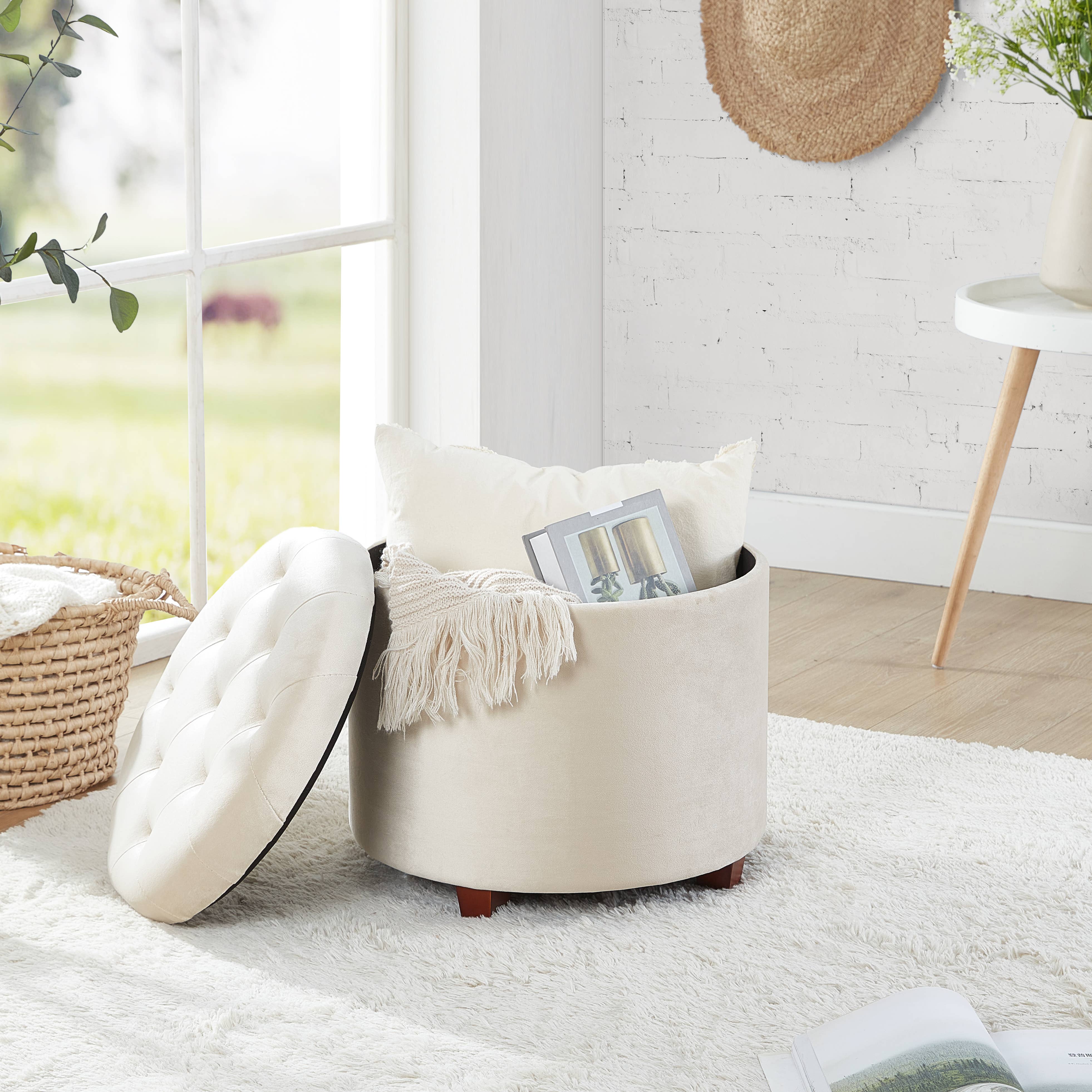 Ornavo Home - Vente Repose-pieds - Pouf coffre rond capitonné Donovan8