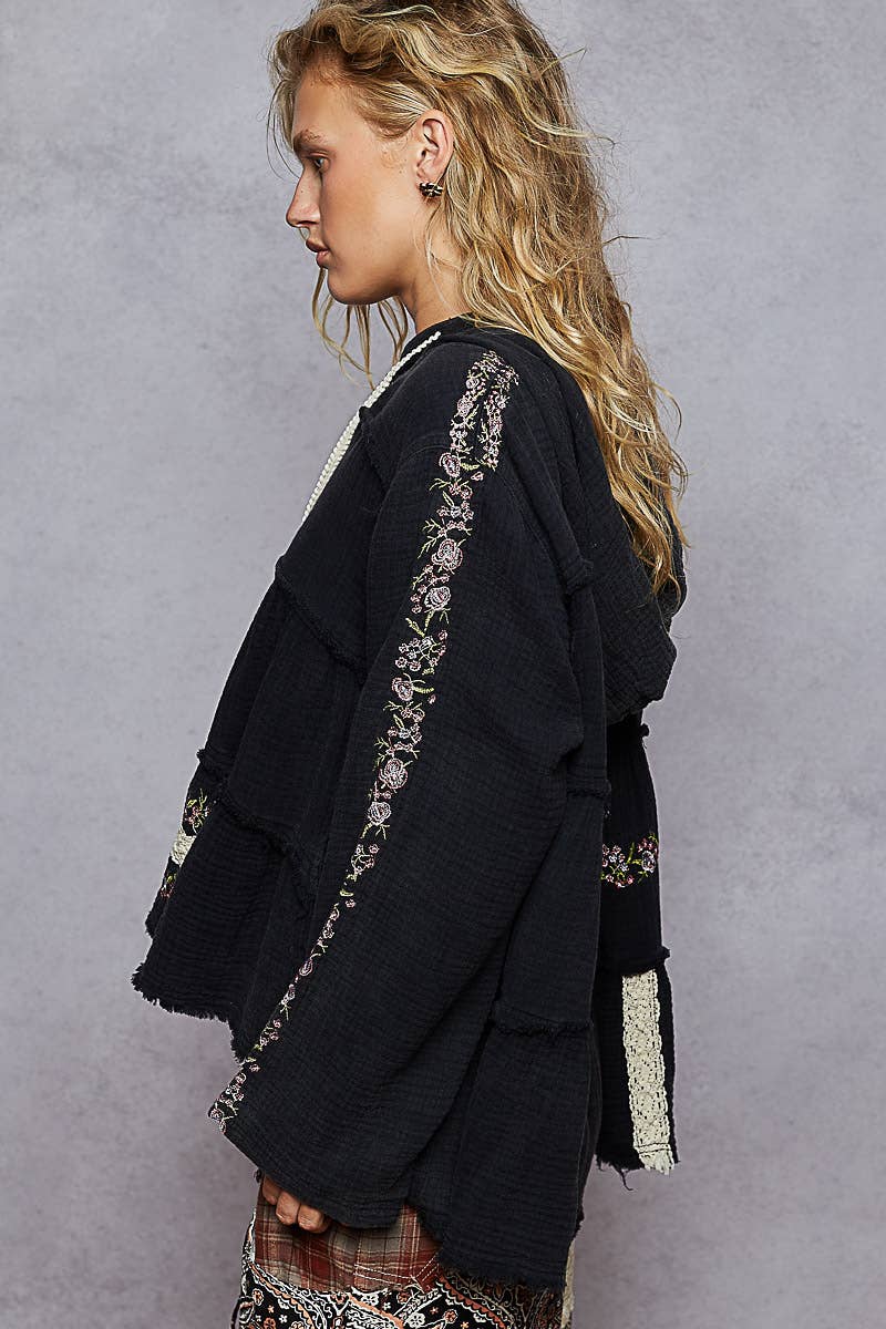 Pol Clothing - Wholesale Hoodie - Women's - Long Sleeve Double Gauze Embroidery Shirring Woven Top2