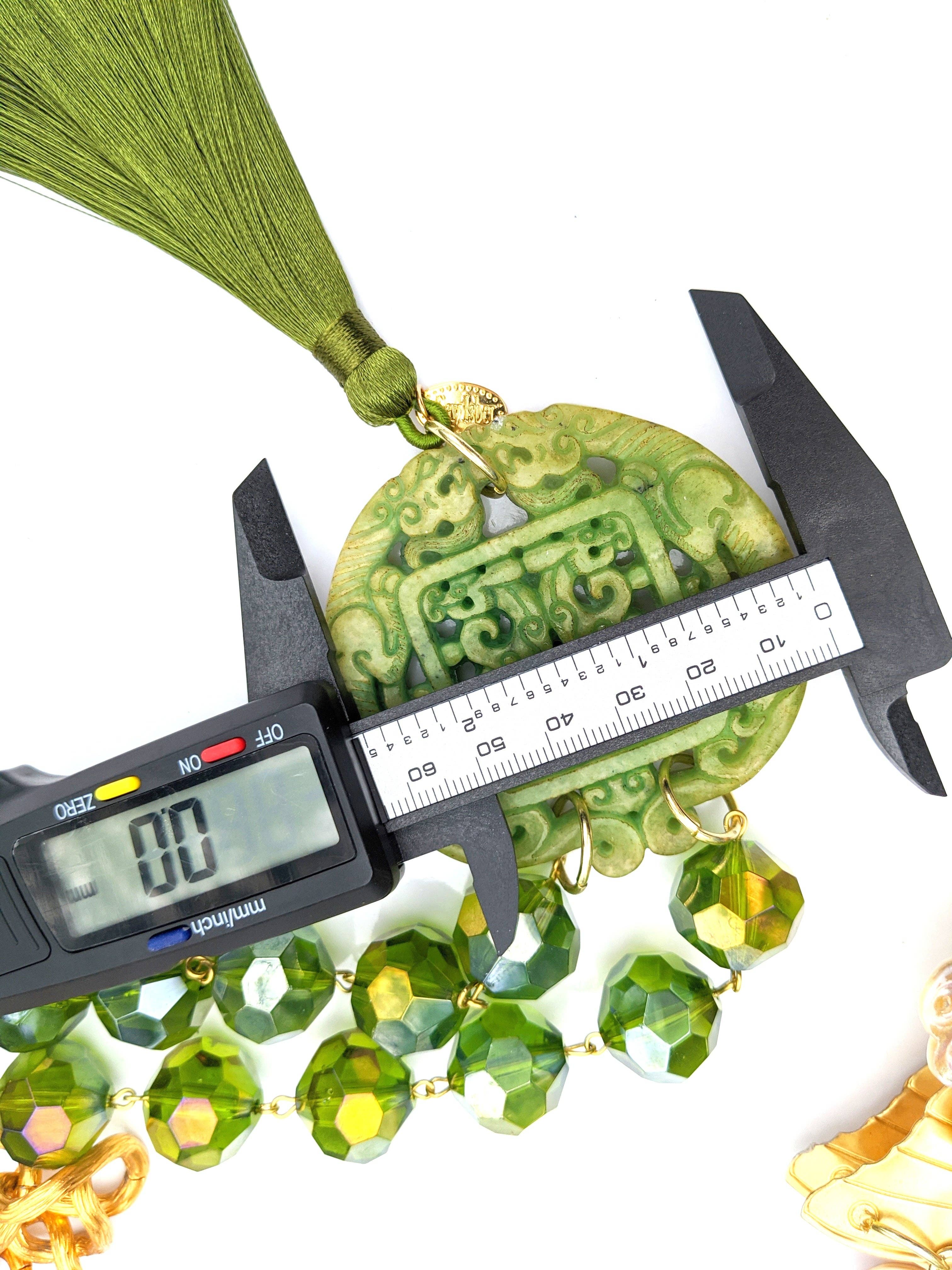 Gay Isber Designs – Colar com missangas/pérolas por atacado – Grande AB Green Moss Hand Linked Beads Colar de tassle Jade Disk Gay Isber Unisex Um de um6