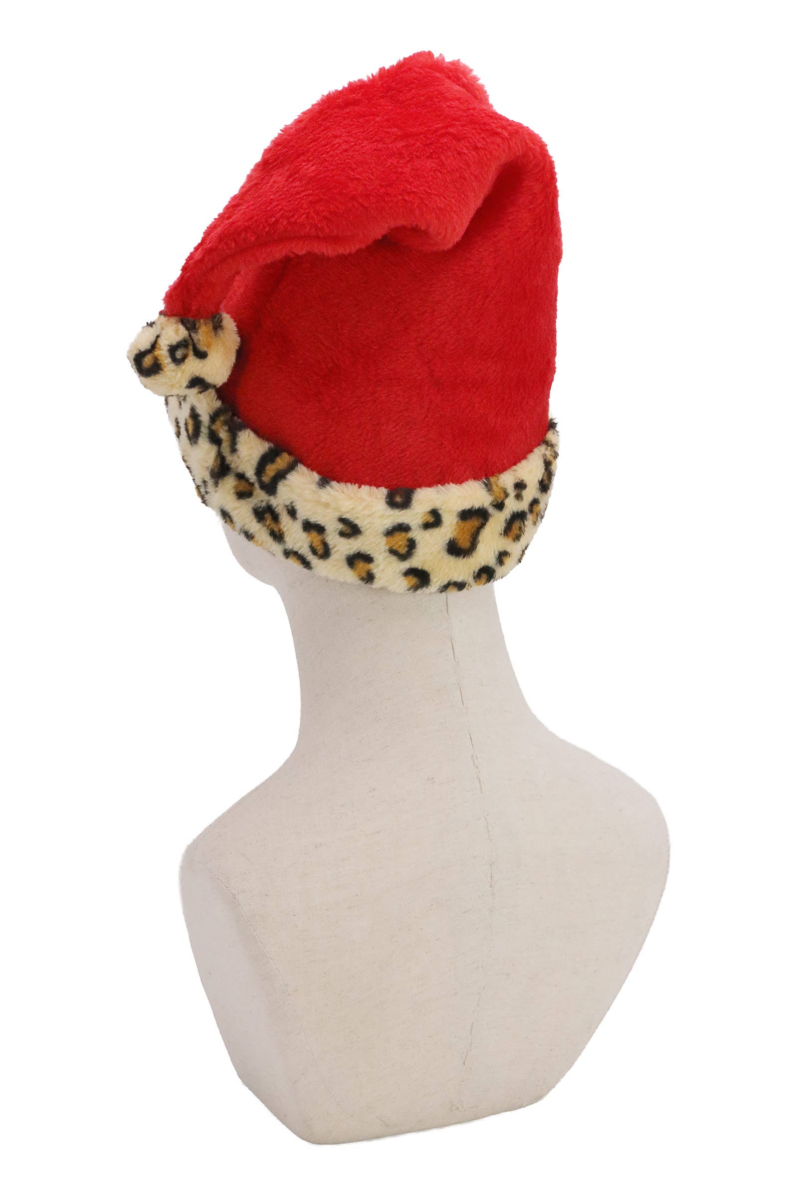 AS SHOWN Exotic Leopard Christmas Fuzzy Fleece Santa Hat for wholesale on Faire2