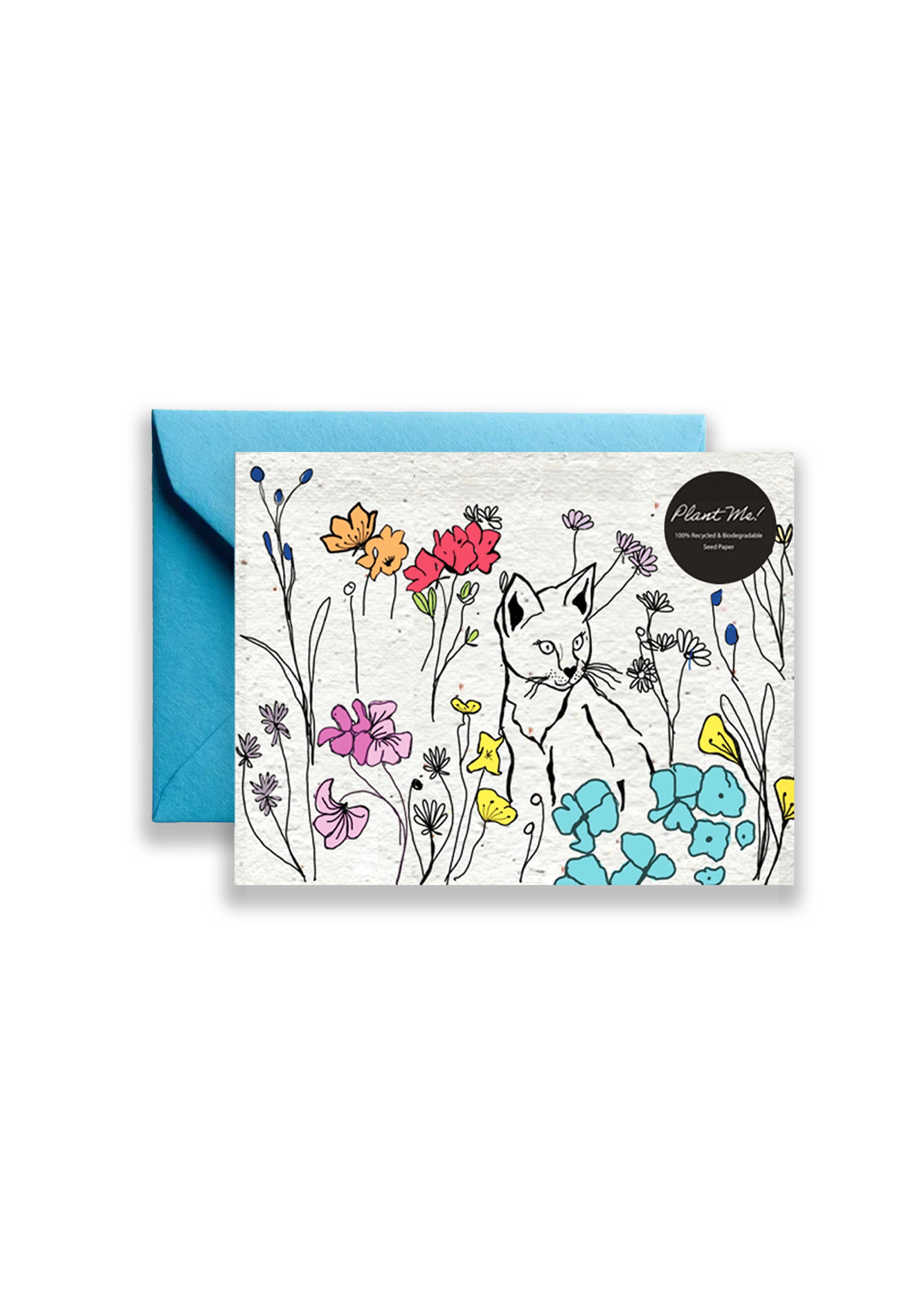 Artsy Em - Vente Carte de vœux classique - Whisker Blooms : Carte en papier Floral Feline Seed