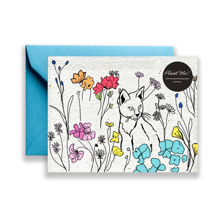 Artsy Em - Vente Carte de vœux classique - Whisker Blooms : Carte en papier Floral Feline Seed0