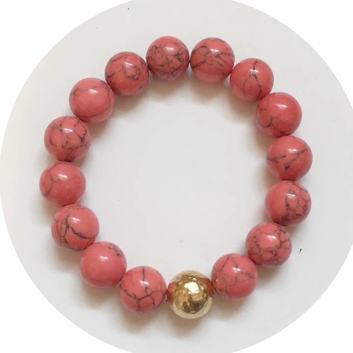 Coral Pink Howlite with Hammered Gold Accent for wholesale by Oriana Lamarca Designs