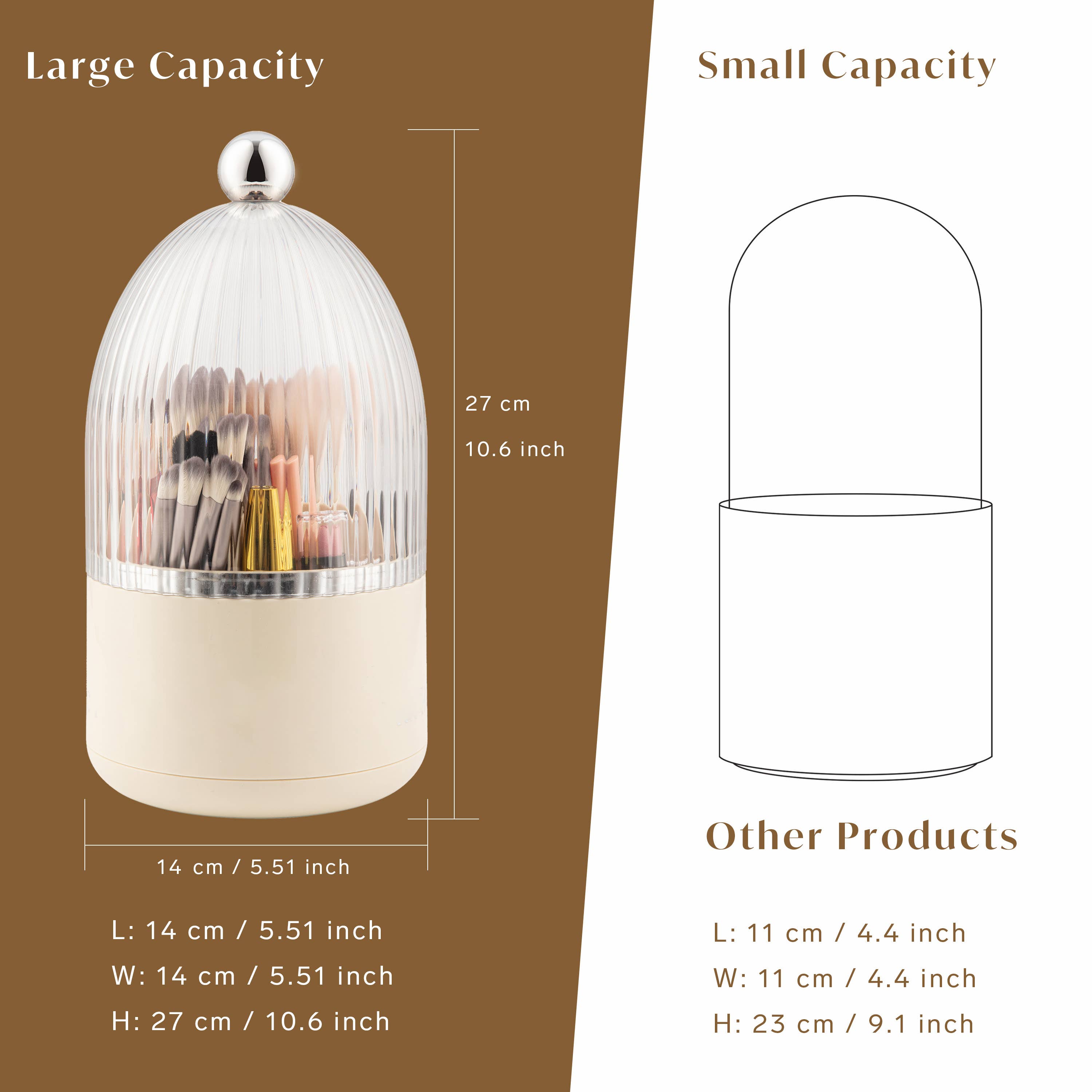 LivingTaste Home Inc - Wholesale Makeup Storage Box - Makeup Brush Holder with Lid, 360° Rotating in Beige White4