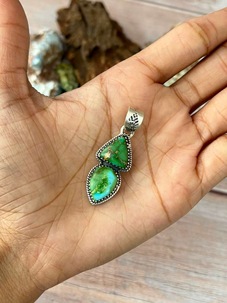 Nizhonitradersllc - Wholesale Individual Charm/Pendant - Handmade Sterling Silver Sonoran Mountain Turquoise Pendant with Signed Nizhoni2