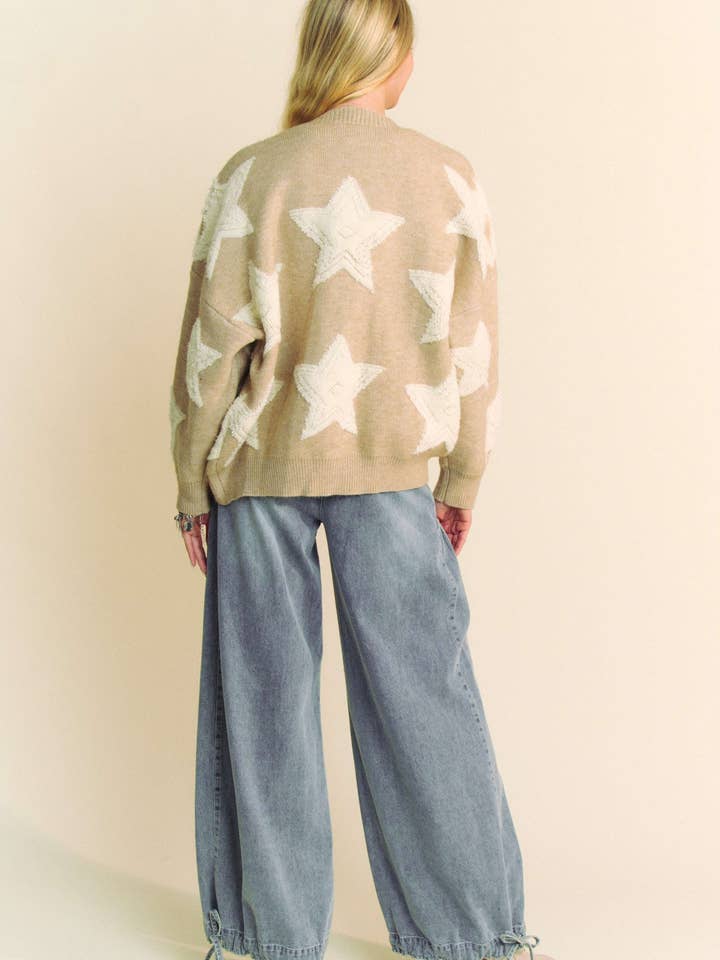 Davi & Dani - Wholesale Cardigan - Women's - PLUS FUZZY STAR LOOSE FIT BUTTON DOWN CARDIGAN14