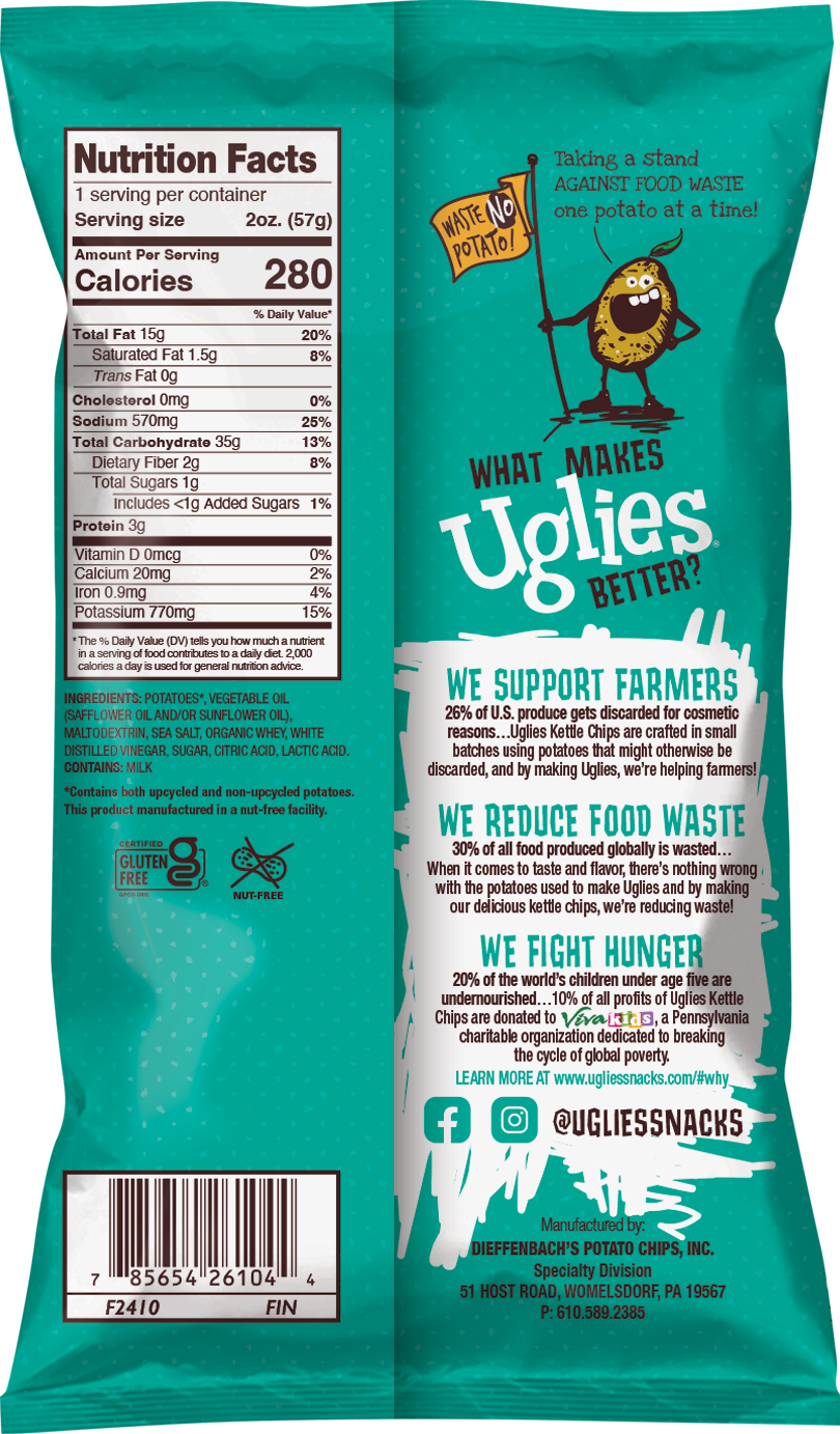 Uglies Kettle Chips - Wholesale Chips - Uglies 2oz Salt & Vinegar Kettle Cooked Potato Chips1
