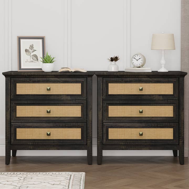 Heynemo - Wholesale Cabinet - 3 Drawer Dresser, Cane Nightstand with Rattan Drawers2