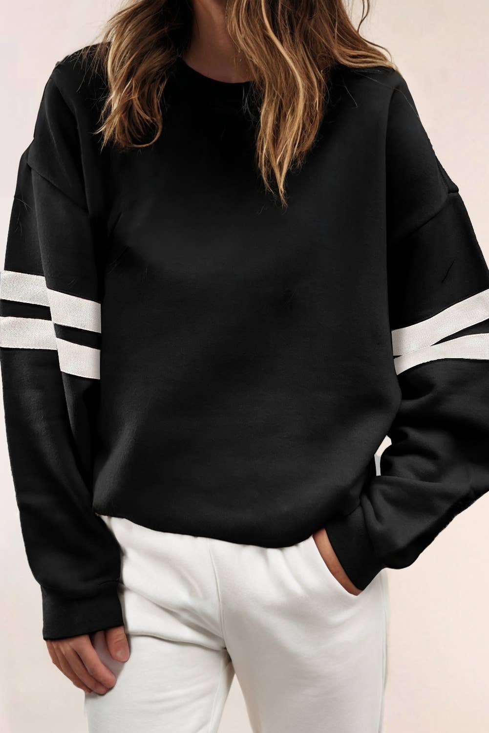 LA Society - Wholesale Sweatshirt - Women's - Striped Detail Drop Shoulder Oversized Boyfriend sweatshirt6