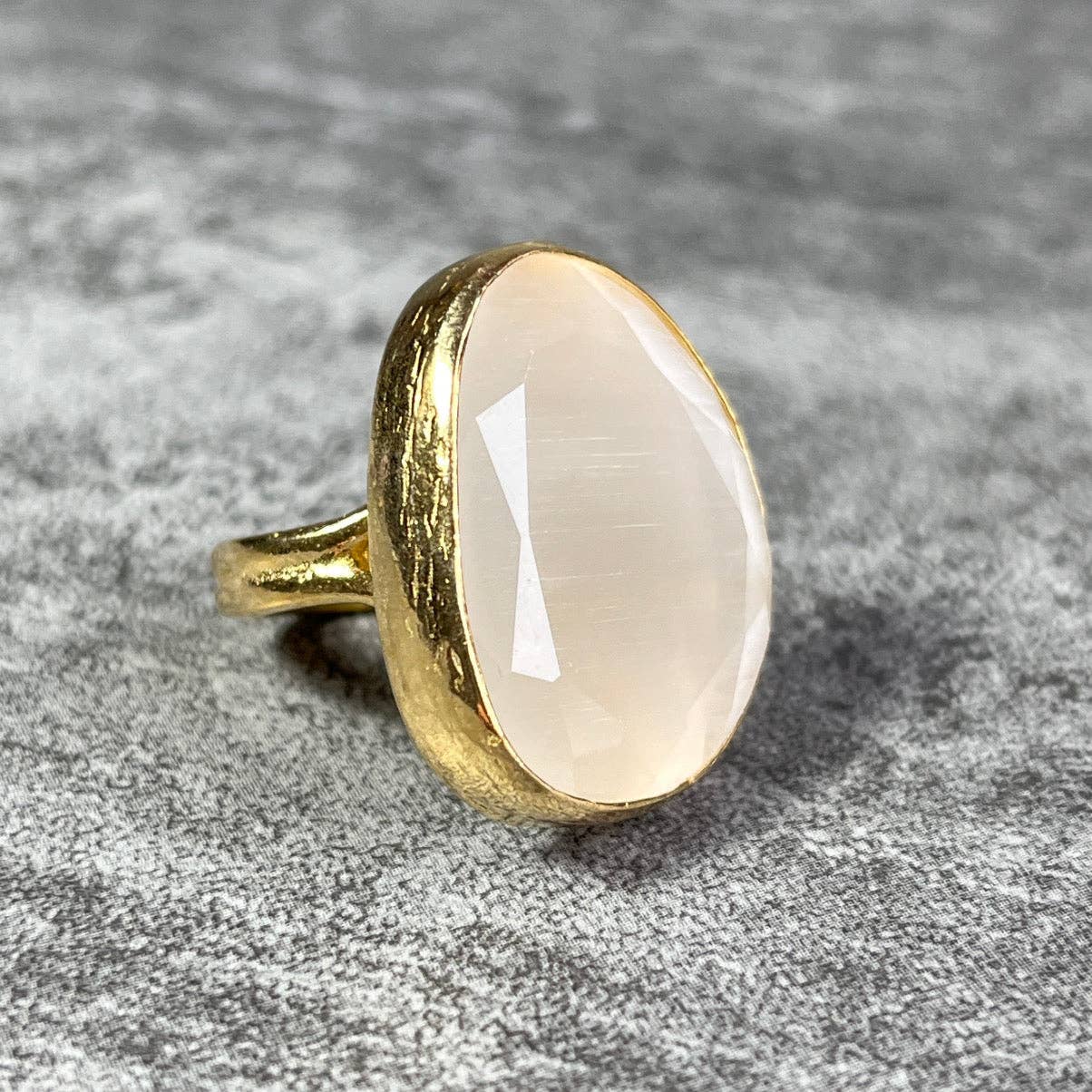 TOURMALYN - Vente Bague de cocktail/de cérémonie - Bague "ZOELIE" pierre naturelle agate blanche dorée or fin6