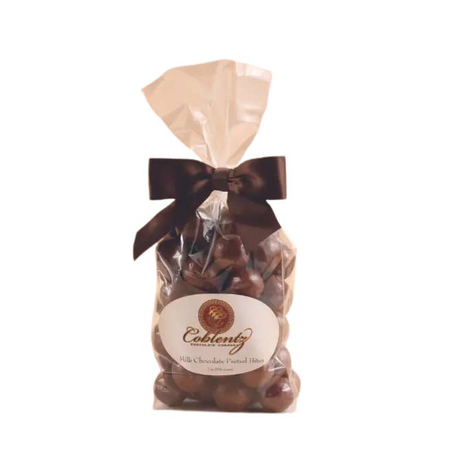 Milk Pretzel Bites Bag With Bow for wholesale by Coblentz Chocolate Company