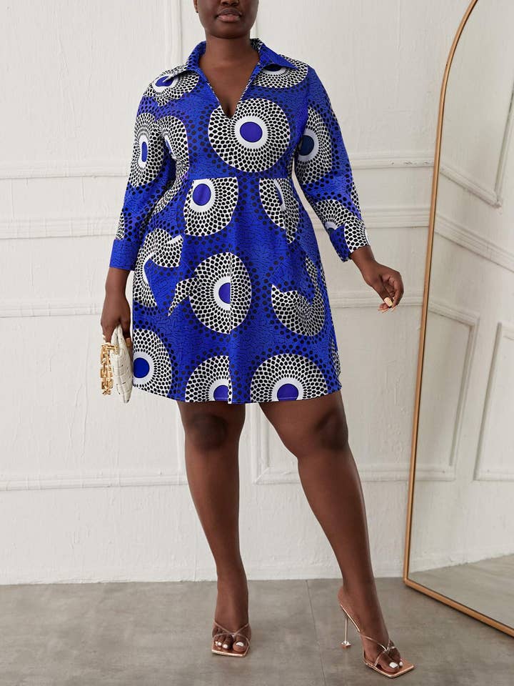 Flarix - Wholesale Dress - Women's - plus geo print hidden pocket dress