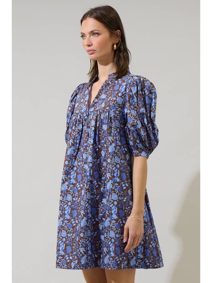 BROWN BLU Bruceton Floral Julissa Split Neck Babydoll Dress for wholesale on Faire
