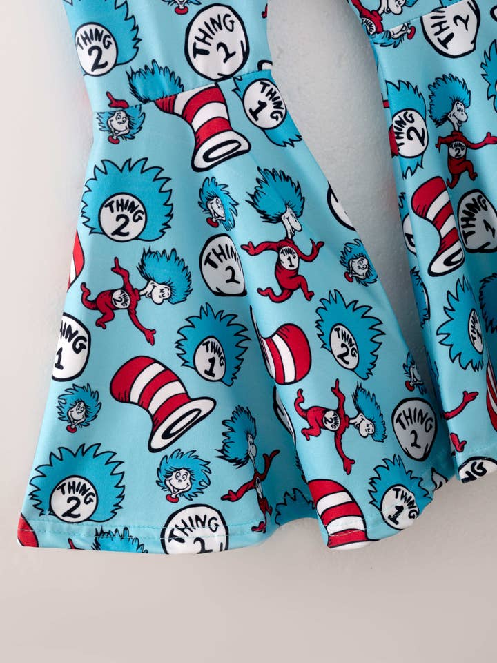 hummybee - Wholesale Top & Pant Set - Kids - Dr. Seuss Blue Red Girl Bell Bottom Set Outfit