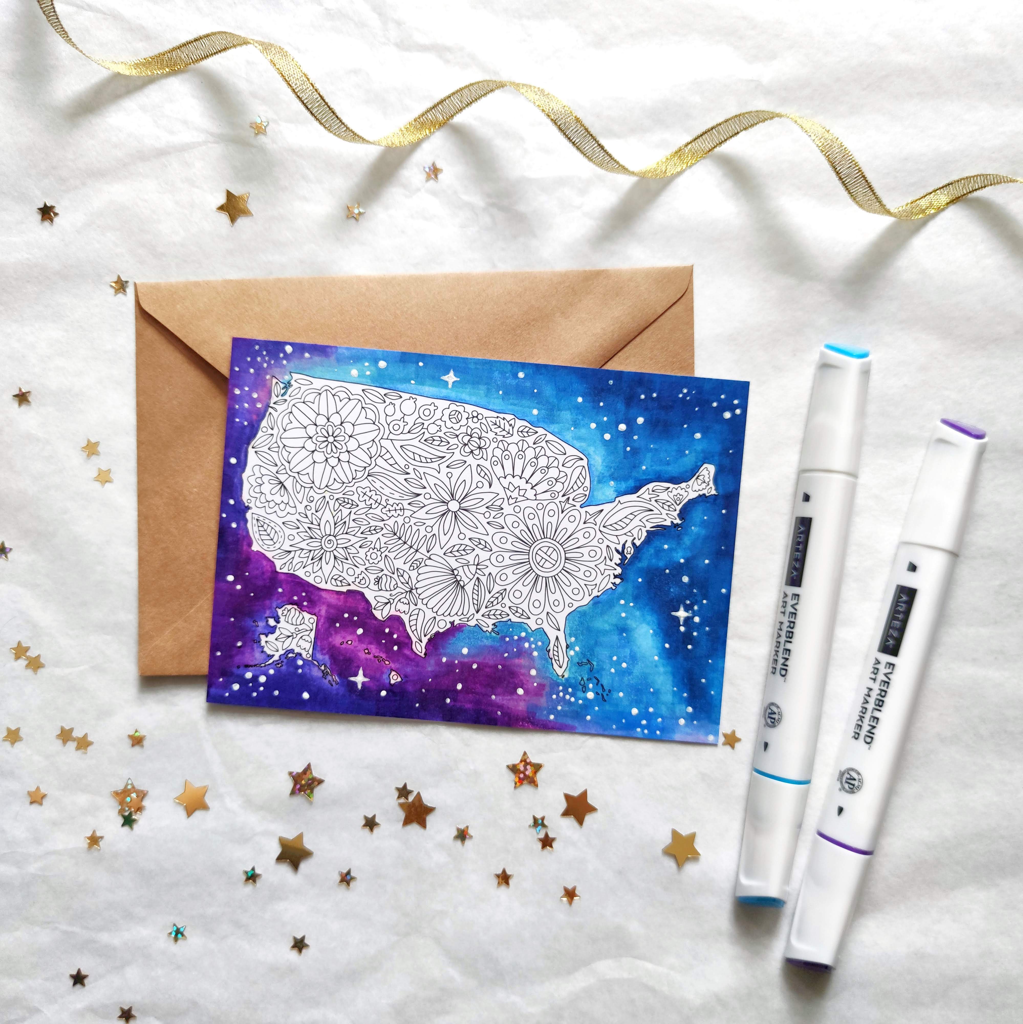 Anna Grunduls Design - Vente Cartes postales - Fleurs USA Coloriage Carte Postale2