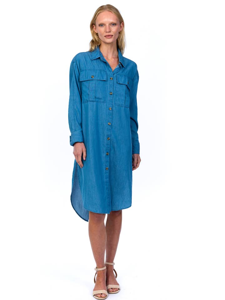 Abito camicia strutturato in denim Eliora per la vendita all'ingrosso da parte di Tolani