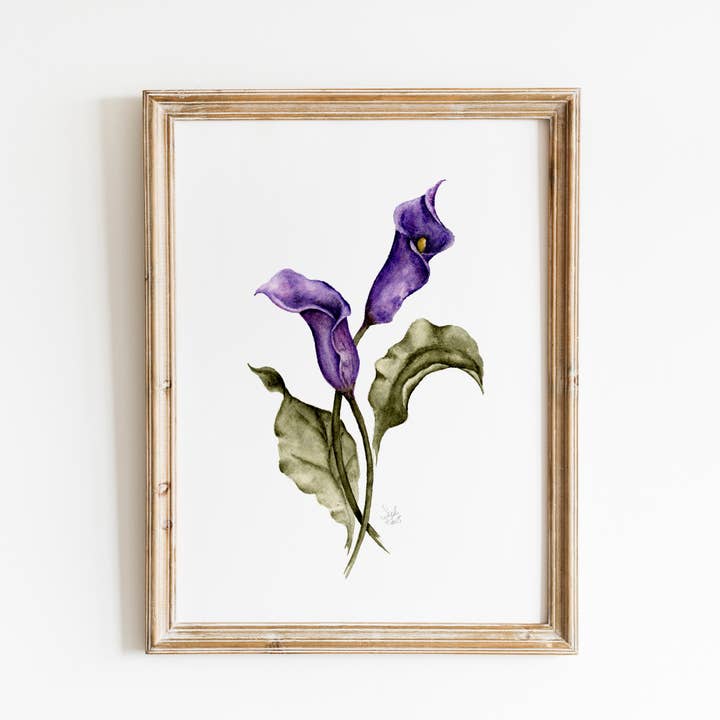 Purple Calla Lilly Watercolor Print for wholesale by Sarah Jane Studio Art