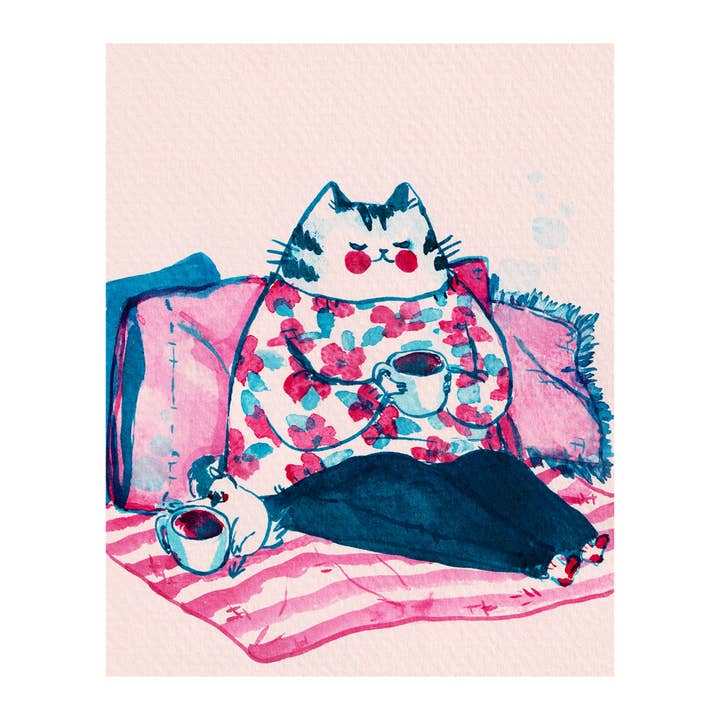 Imprimer - « Un café avec un gentil chat » pour la vente par Rebekah Evans Art