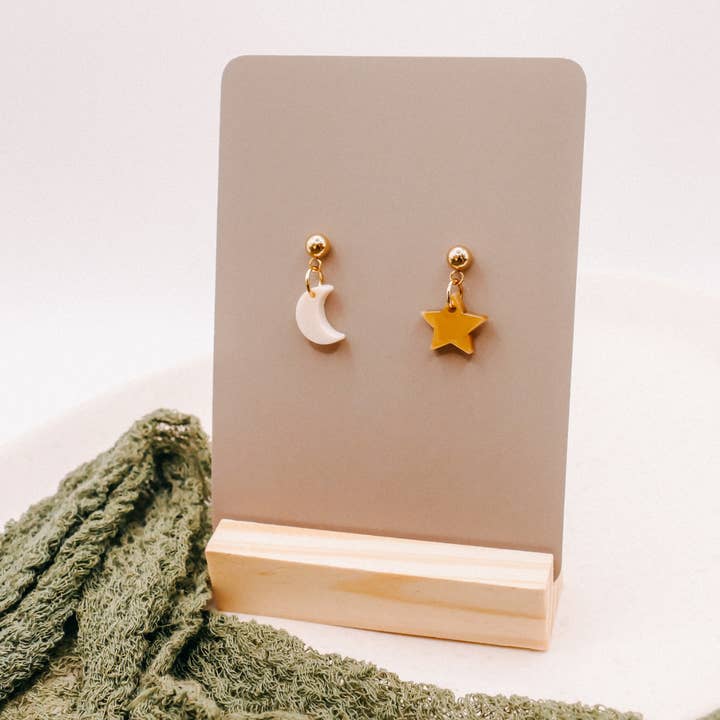 Moon Star Earrings Acrylic Stainless Steel - Light Stud Earrings for wholesale by Tilda&Theo