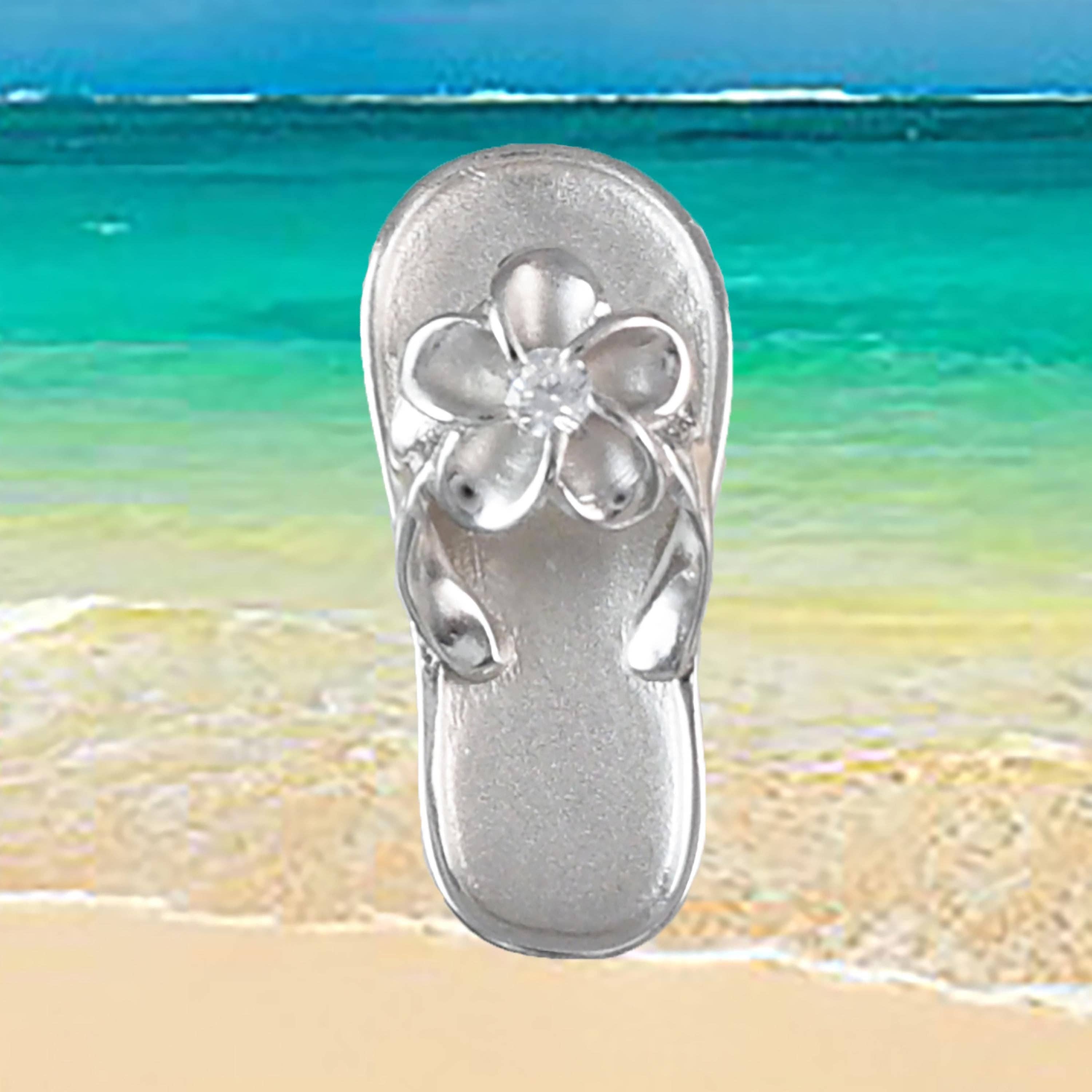 Paradise Treasures Jewelry - Wholesale Individual Charm/Pendant - Hawaiian Plumeria Slipper Pendant, Sterling Silver Plumeria CZ Sandal Pendant, Hawaiian Jewelry, Christmas Anniversary Birthday Gift