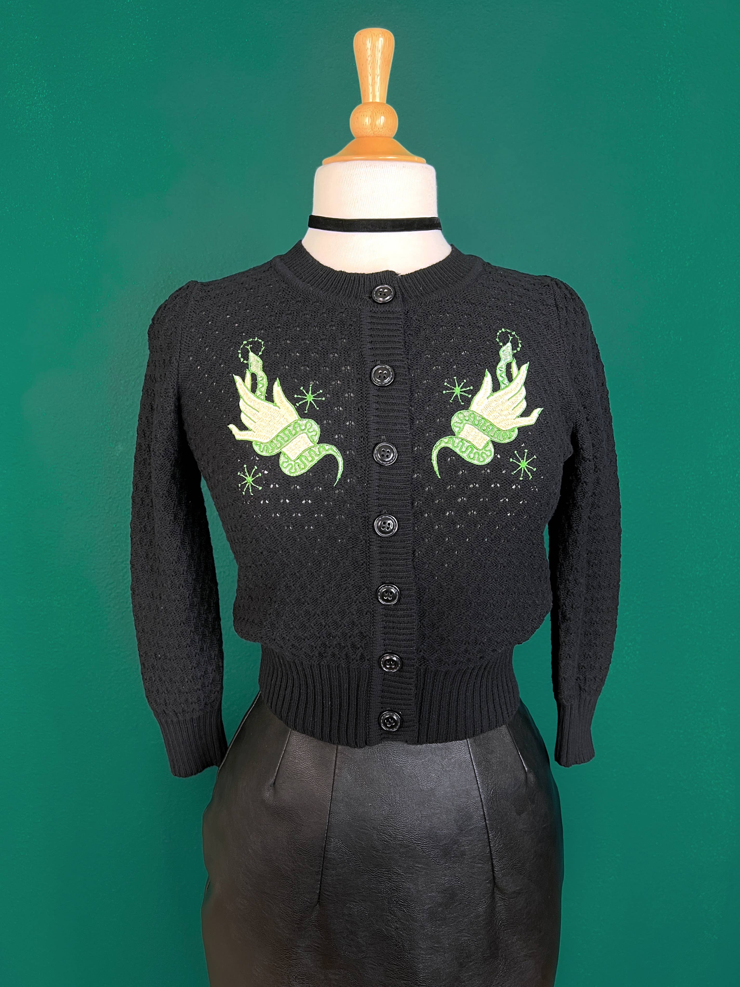 Mischief Made - Wholesale Cardigan - Women's - Snake Wrangler Plus size Cropped Cardigan in Black 3