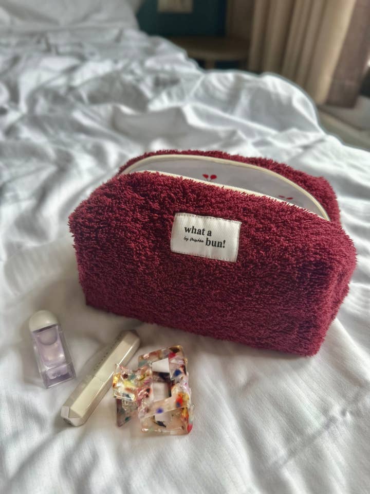 Terry Bordeaux Makeup Bag for wholesale by What a bun!