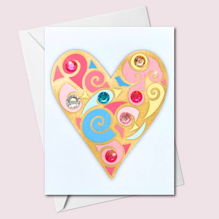 Art Deco Heart Blue Background Greeting Card for wholesale by Russell Jeffery Design by Off By Heart Design