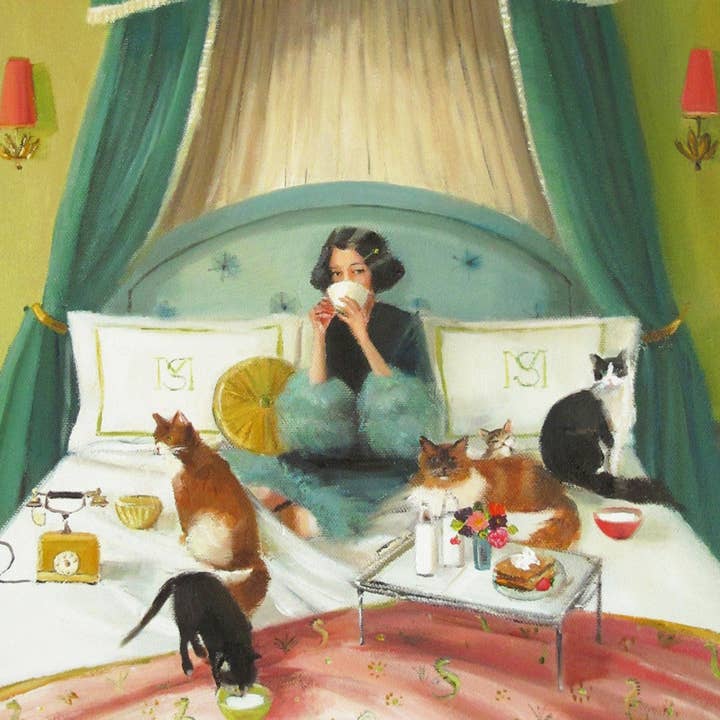 JANET HILL STUDIO - Wholesale Art Print - Mademoiselle Mink Breakfasts In Bed Art Print 8.5"x11"1