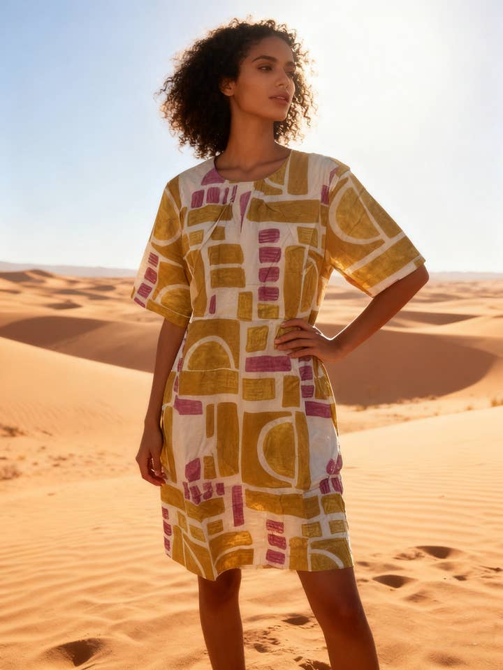 Robe à imprimé géométrique abstrait col rond pour la vente par last queen