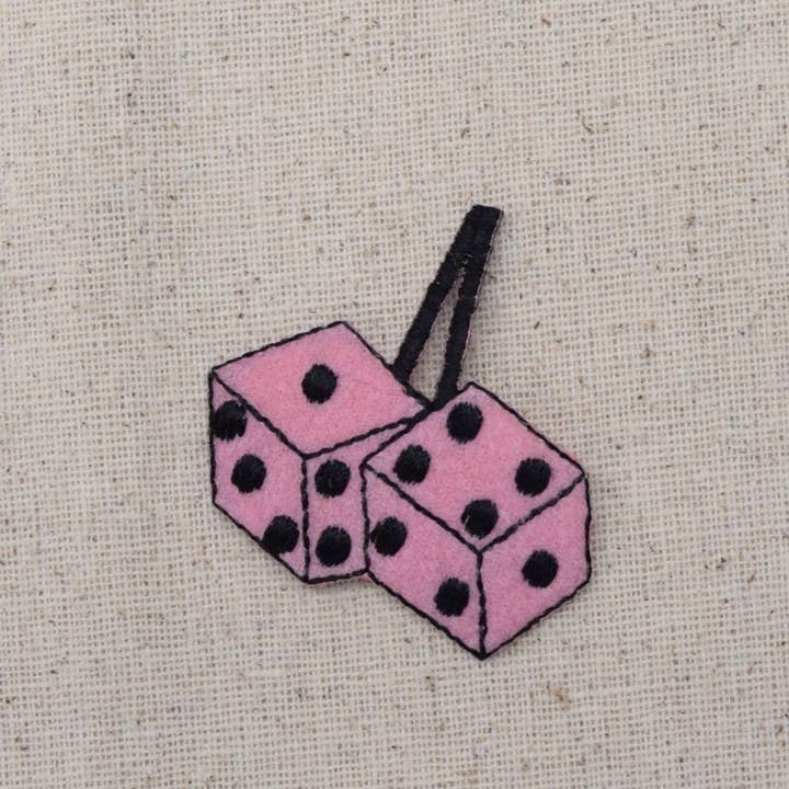 Wholesale Applique - Wholesale Patch - Pink Fuzzy Dice - 50's Culture - Iron on Applique - Embroidered Patch - 1120955B