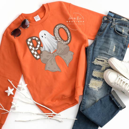 Trendy Chic Apparel LLC - Wholesale Graphic Sweatshirt - Women's - BOO Checkered/Leopard Tees & Sweatshirts0