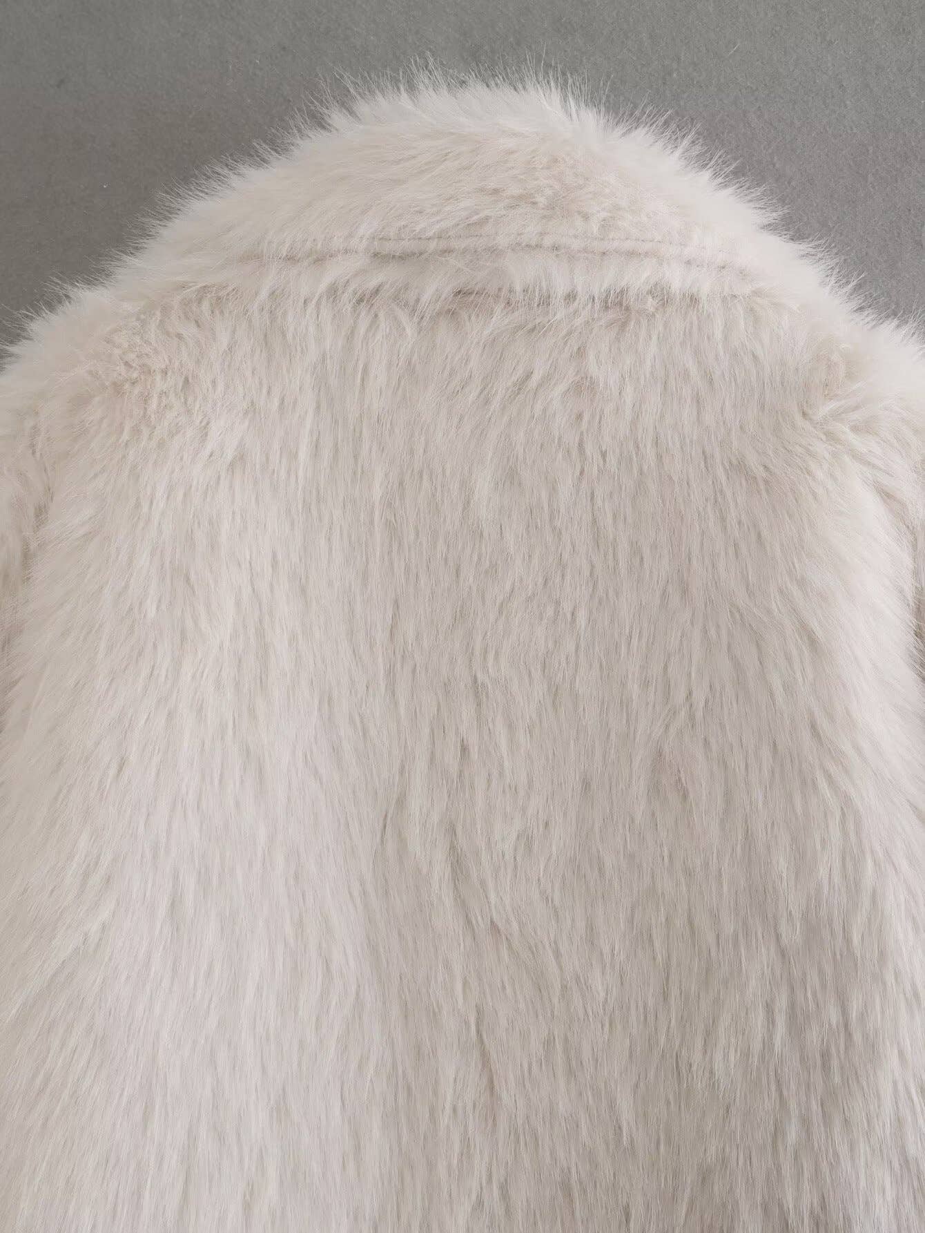 White Stylish Loose Midi Faux Fur Coat for wholesale on Faire9