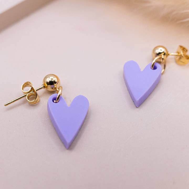 Lilac/purple heart earrings - lightweight heart earrings for wholesale by Tilda&Theo