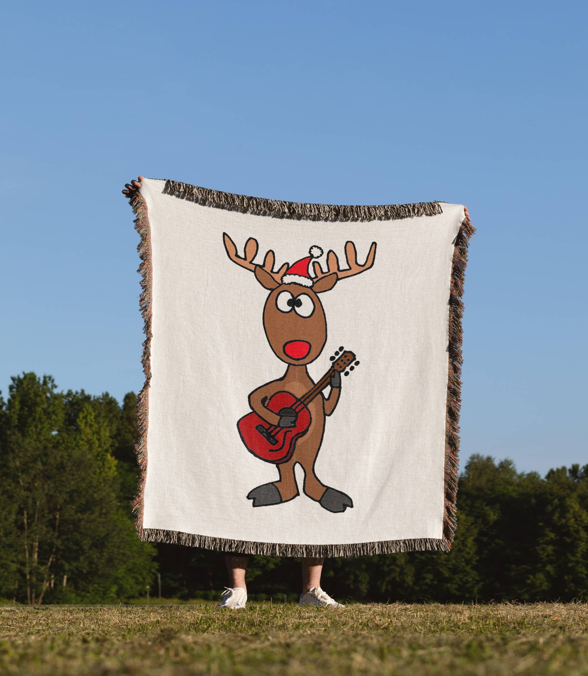 3dRose - Wholesale Throw Blanket - 3dRose, Funny Rudolph the Red nosed Reindeer Playing Guitar Christmas , Blanket1