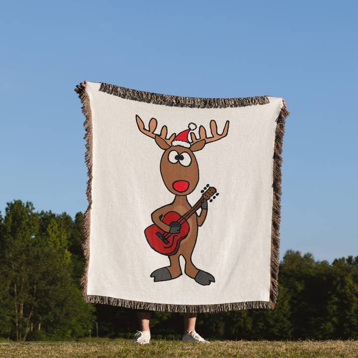 3dRose - Wholesale Throw Blanket - 3dRose, Funny Rudolph the Red nosed Reindeer Playing Guitar Christmas , Blanket1