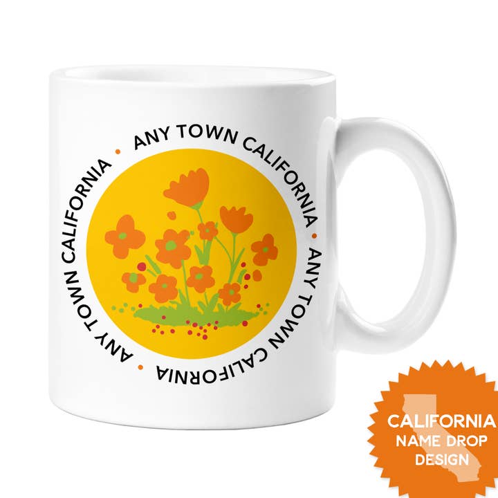 California Poppy - Name Drop City Mug - Any Town! for wholesale by Rock Scissor Paper