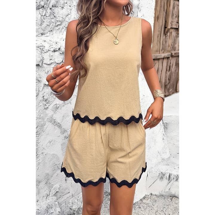 Supreme Fashion - Wholesale Lounge Set - Women's - Two Pieces Printed Sleeveless Pockets Shorts Sets