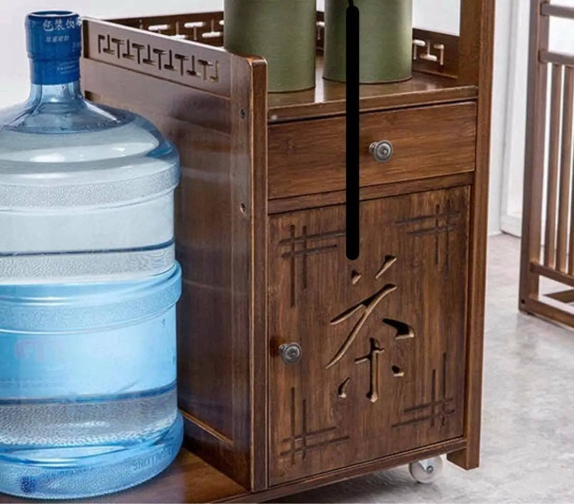 everythingbamboo – Engroshandel Serveringsbakke – Bambusbord Bambus Gongfu te-sofabord Serveringsbakkeskab med hjul6