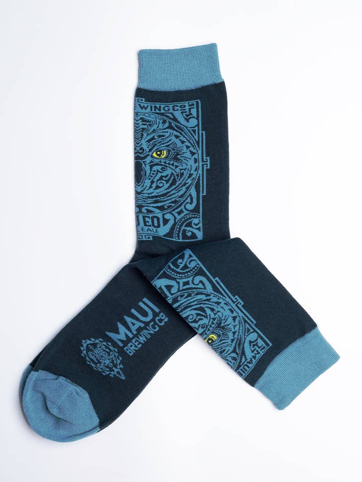 Maui Brewing Company Pueo Pale Ale Crew Socks for wholesale by Just Fun Socks